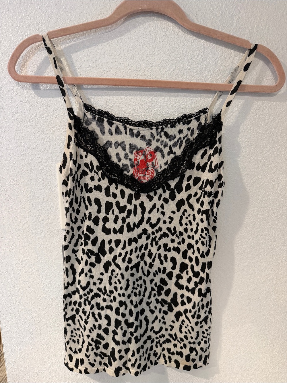 Guess Black & White Leopard Lace-Trim Cami
